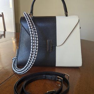 New Valextra Leather Iside Medium, Black and White Calf Skin Bag with 2 straps